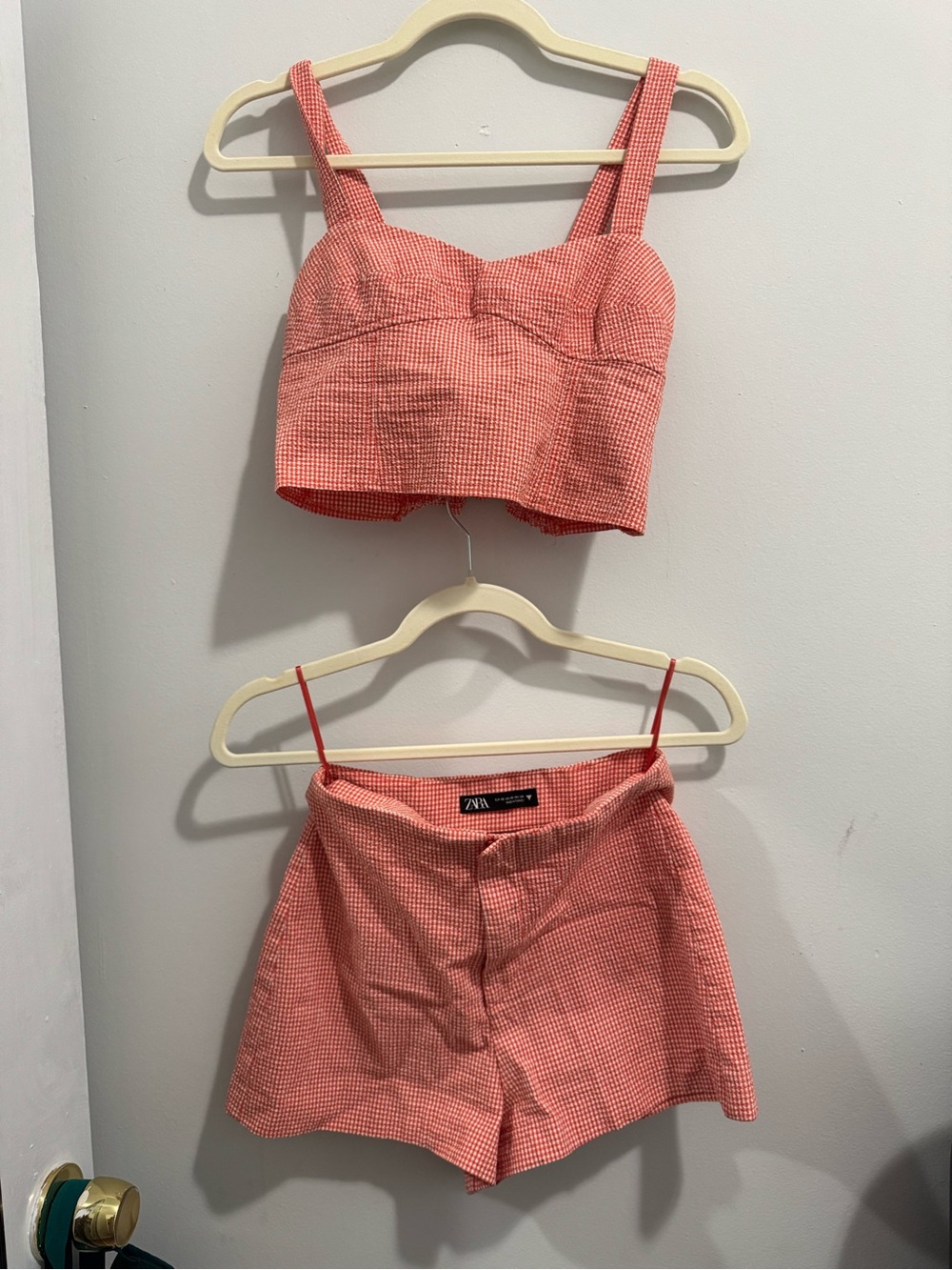 Zara Red Gingham Cropped Tank & High-Waist Shorts Set